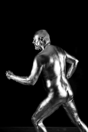 Auteur model Hans-Peter Gobien - Bodypainting in silver, Model Hans-Peter Gobien