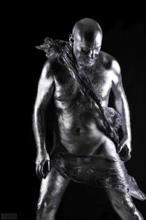 Auteur model Hans-Peter Gobien - Bodypainting in silver, Model Hans-Peter Gobien