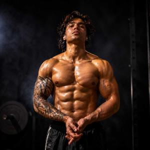 Auteur model Dylan - Fitnessfoto met sterke spierdefinitie en contrastrijke verlichting.
Model:Dylan Fotograaf:Dylan