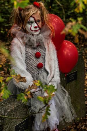 Auteur fotograaf Wilko - cosplay, enge clown in het bos.